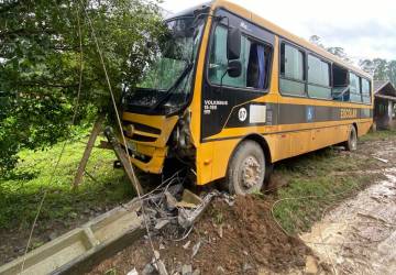 Ônibus escolar colide em poste, em Agronômica