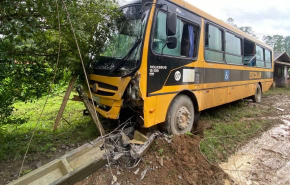 Ônibus escolar colide em poste, em Agronômica